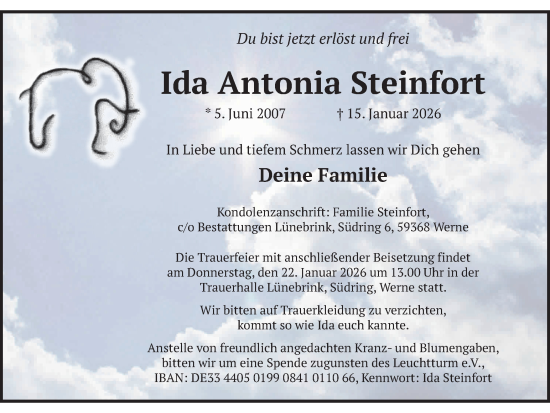 Traueranzeige von Ida Antonia Steinfort von Ruhr Nachrichten