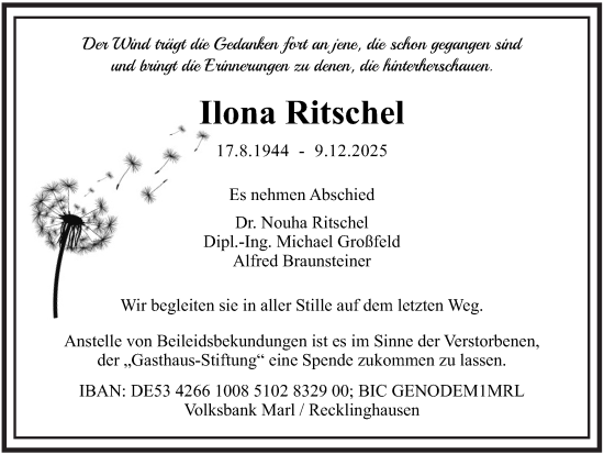Traueranzeige von Ilona Ritschel von Trauer Vest
