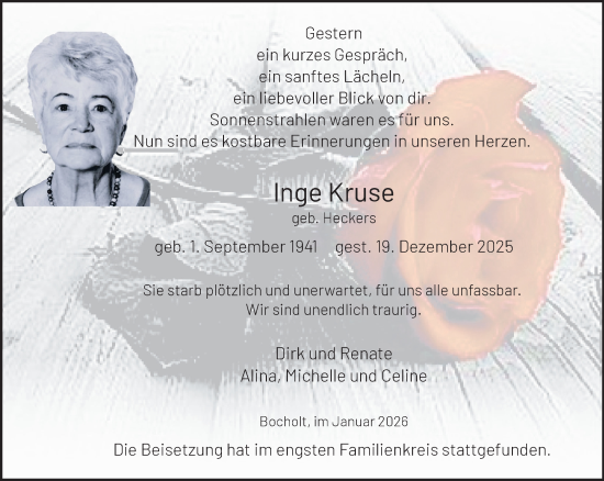 Traueranzeige von Inge Kruse 