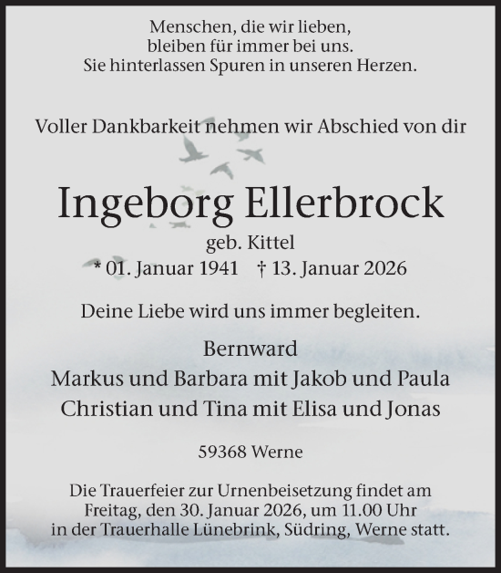 Traueranzeige von Ingeborg Ellerbrock von Ruhr Nachrichten