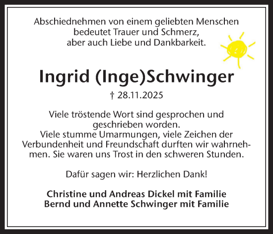 Traueranzeige von Ingrid Schwinger von Trauer Vest