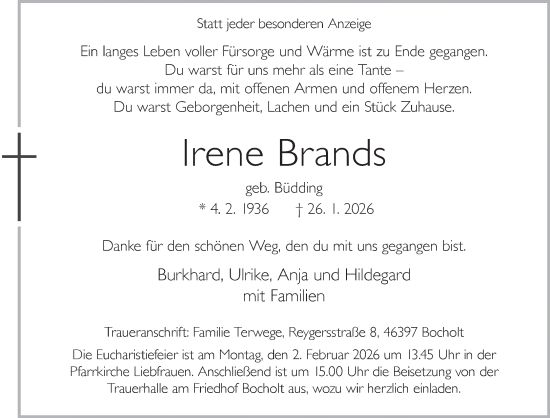 Traueranzeige von Irene Brand 