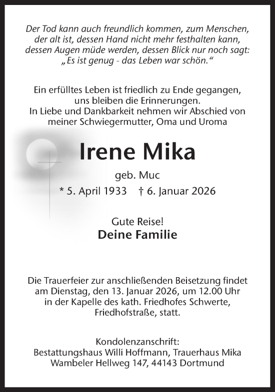 Traueranzeige von Irene Mika von Ruhr Nachrichten