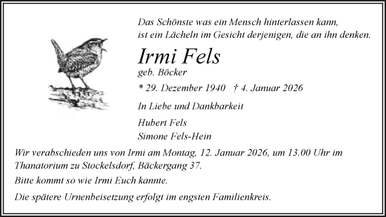 Traueranzeige von Irmi Fels von Ruhr Nachrichten