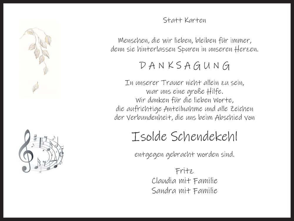  Traueranzeige für Isolde Schendekehl vom 31.01.2026 aus Ruhr Nachrichten
