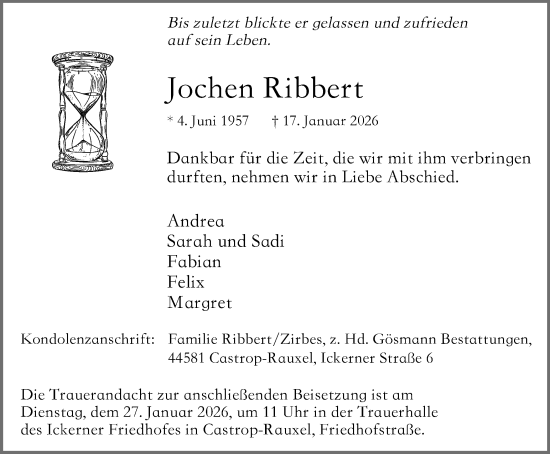 Traueranzeige von Jochen Ribbert von Stadtanzeiger Castrop-Rauxel