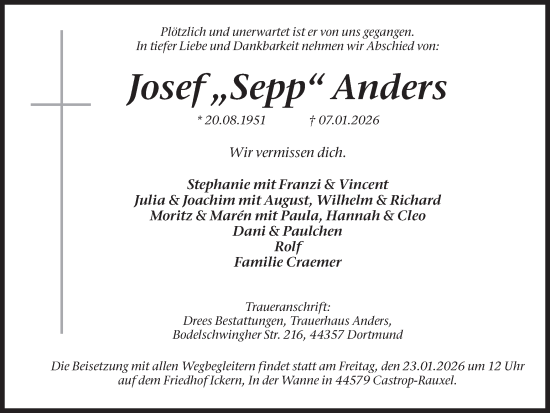 Traueranzeige von Josef Anders von Stadtanzeiger Castrop-Rauxel