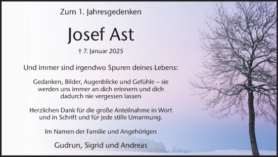 Traueranzeige von Josef Ast von Trauer Vest