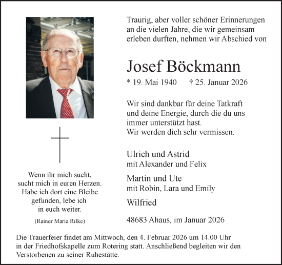 Traueranzeige von Josef Böckmann von Münsterland Zeitung