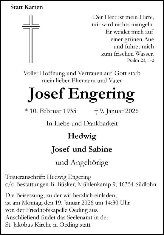 Traueranzeige von Josef Engering von Münsterland Zeitung