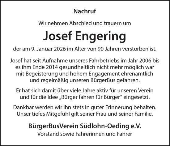 Traueranzeige von Josef Engering von Münsterland Zeitung