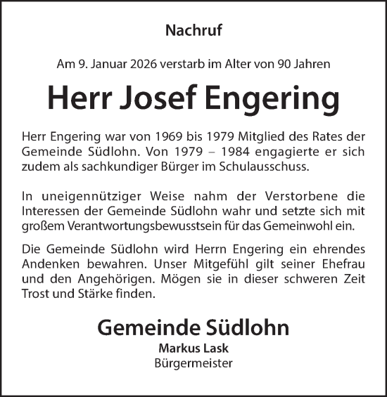 Traueranzeige von Josef Engering von Münsterland Zeitung