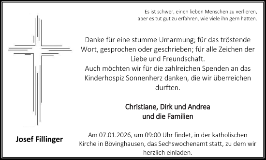 Traueranzeige von Josef Fillinger von Ruhr Nachrichten