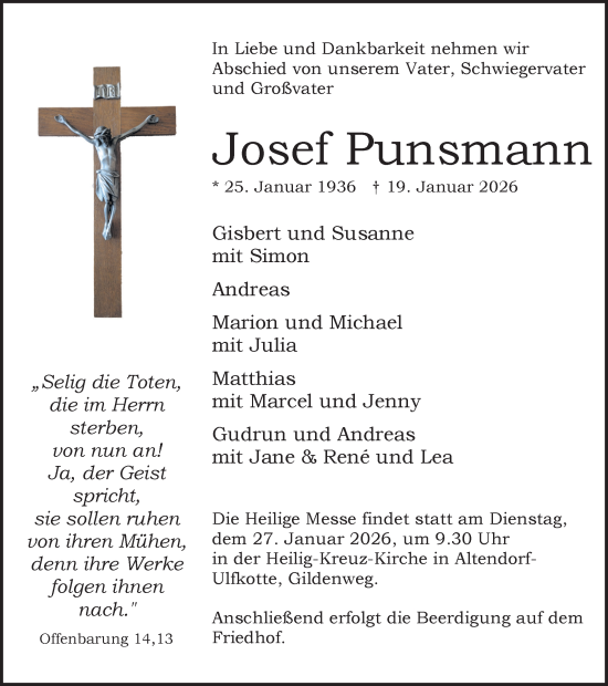 Traueranzeige von Josef Punsmann von Ruhr Nachrichten und Dorstener Zeitung