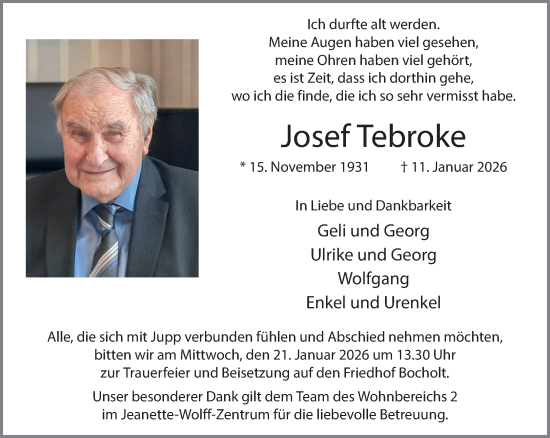 Traueranzeige von Josef Tebroke 