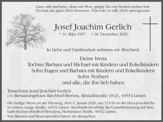 Traueranzeige von Josef Joachim Gerlich von Ruhr Nachrichten
