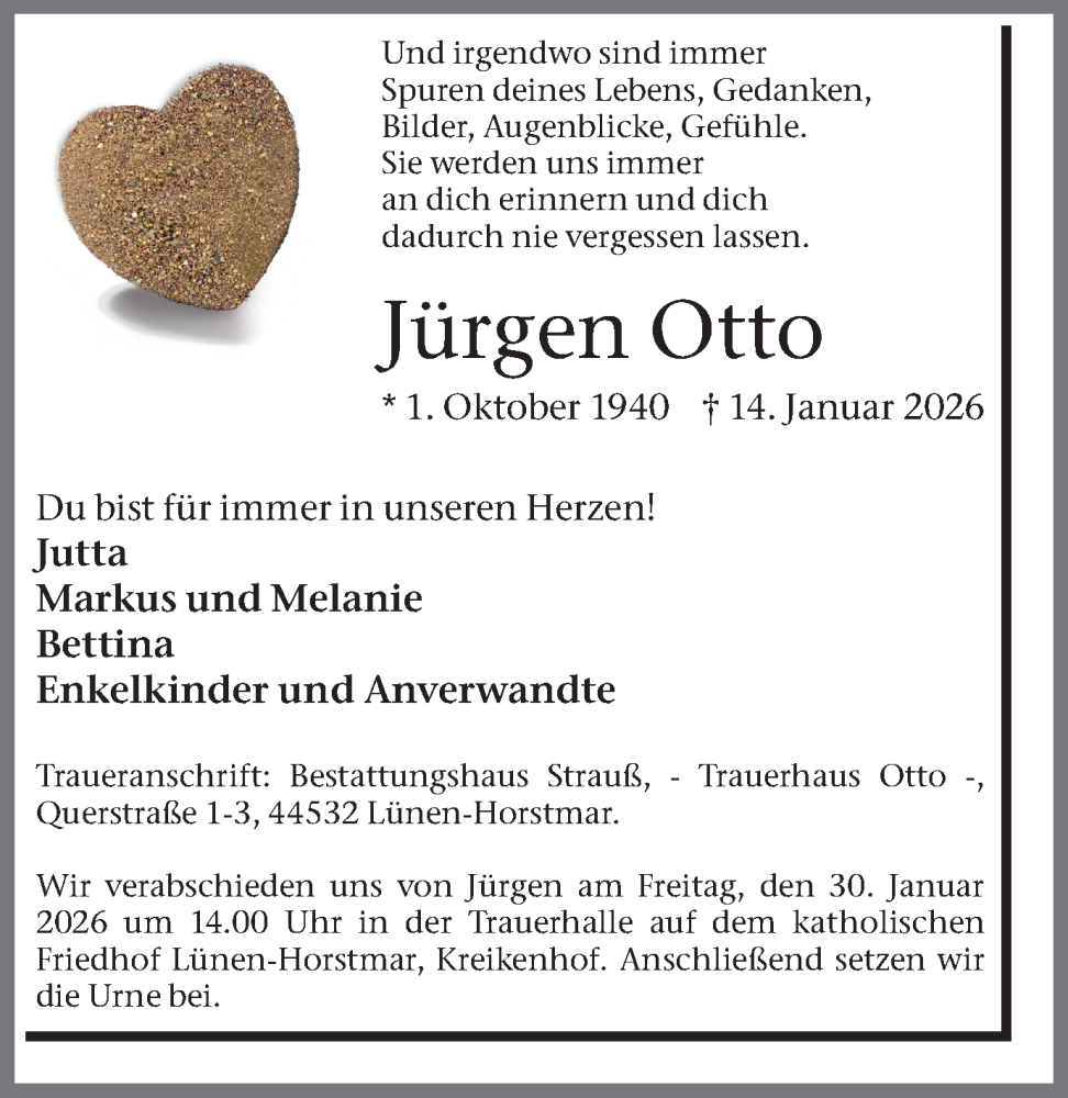  Traueranzeige für Jürgen Otto vom 24.01.2026 aus Lüner Anzeiger