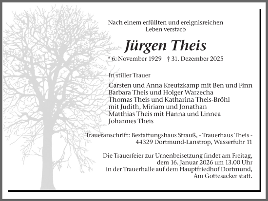 Traueranzeige von Jürgen Theis von Ruhr Nachrichten