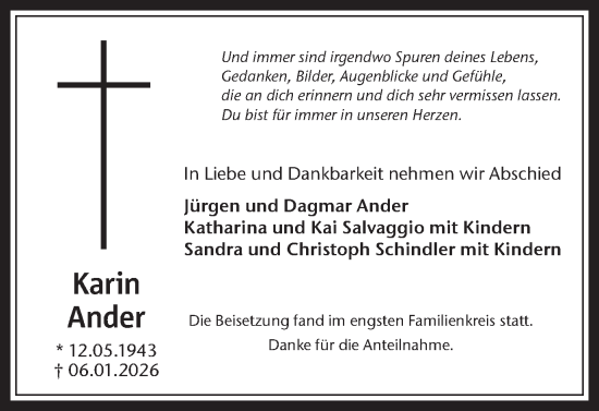 Traueranzeige von Karin Ander von Trauer Vest