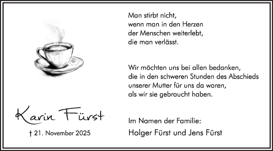 Traueranzeige von Karin Fürst von Hellweger Anzeiger