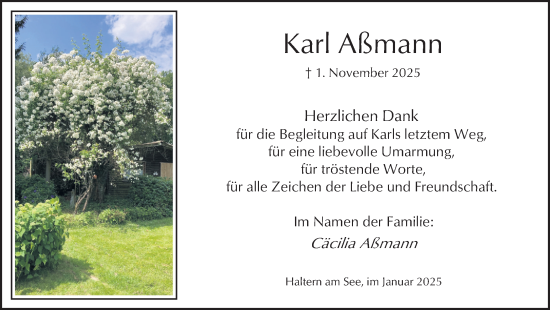 Traueranzeige von Karl Aßmann von Ruhr Nachrichten und Halterner Zeitung