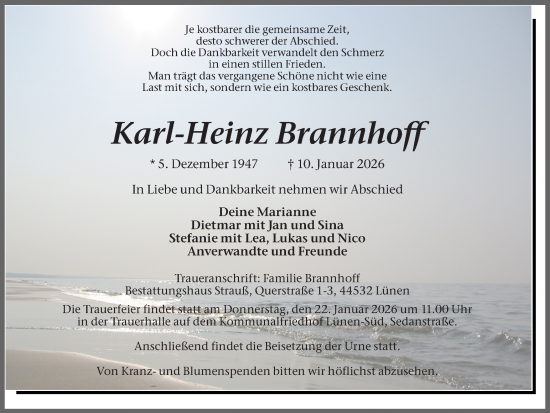 Traueranzeige von Karl-Heinz Brannhoff von Ruhr Nachrichten