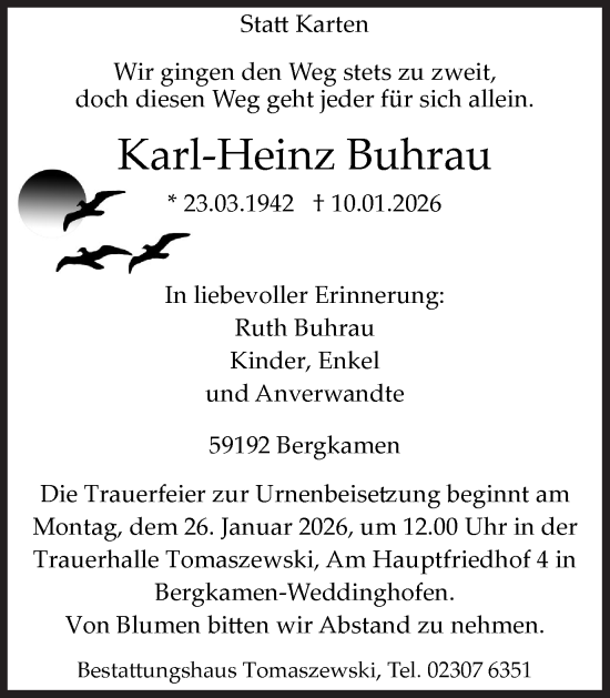 Traueranzeige von Karl-Heinz Buhrau von Hellweger Anzeiger