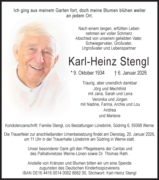 Traueranzeige von Karl-Heinz Stengl von Ruhr Nachrichten