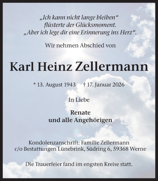 Traueranzeige von Karl Heinz Zellermann von Ruhr Nachrichten