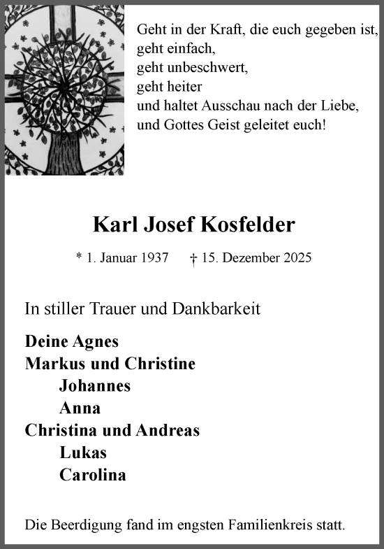 Traueranzeige von Karl Josef Kosfelder von Ruhr Nachrichten