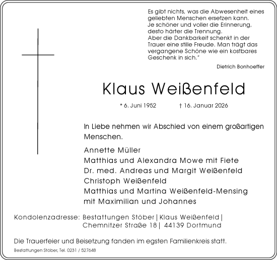 Traueranzeige von Klaus Weißenfeld von Ruhr Nachrichten