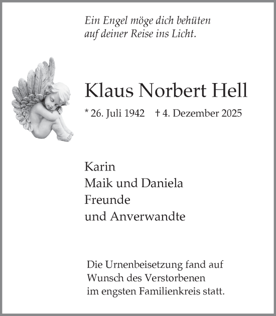 Traueranzeige von Klaus Norbert Hell von Stadtanzeiger Castrop-Rauxel