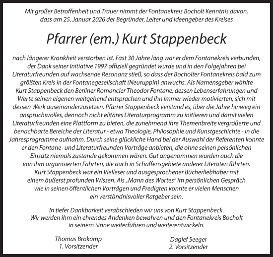 Traueranzeige von Kurt Stappenbeck 
