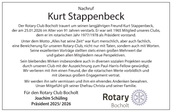 Traueranzeige von Kurt Stappenbeck 