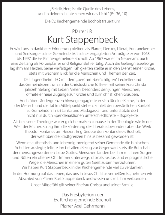 Traueranzeige von Kurt Stappenbeck 