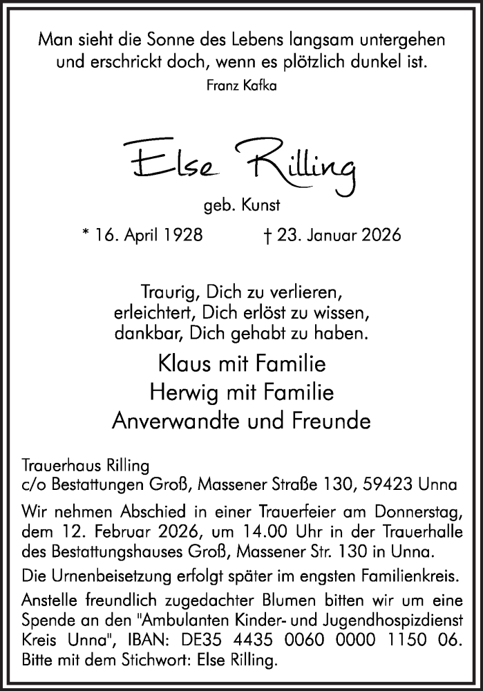  Traueranzeige für Leo Rilling vom 31.01.2026 aus Hellweger Anzeiger