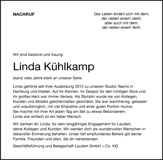 Traueranzeige von Linda Kühlkamp von Münsterland Zeitung