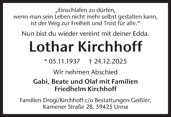 Traueranzeige von Lothar Kirchhoff von Ruhr Nachrichten