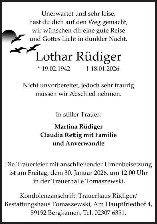 Traueranzeige von Lothar Rüdiger von Hellweger Anzeiger