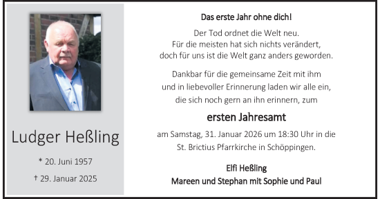 Traueranzeige von Ludger Heßling von Münsterland Zeitung