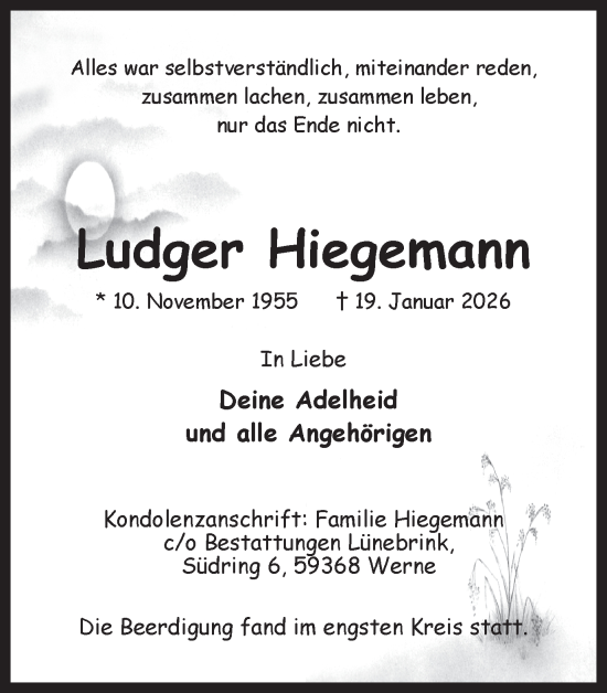 Traueranzeige von Ludger Hiegemann von Ruhr Nachrichten