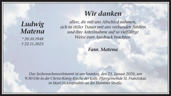 Traueranzeige von Ludwig Matena von Trauer Vest