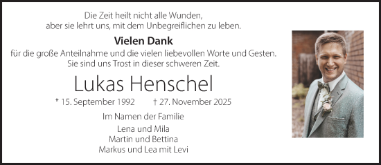 Traueranzeige von Lukas Henschel 