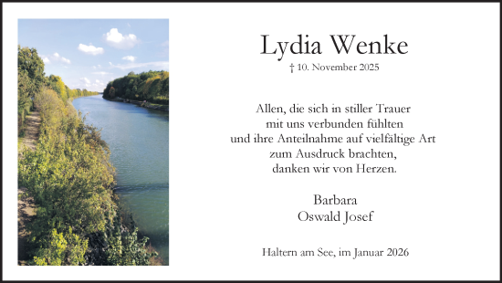 Traueranzeige von Lydia Wenke von Ruhr Nachrichten und Halterner Zeitung