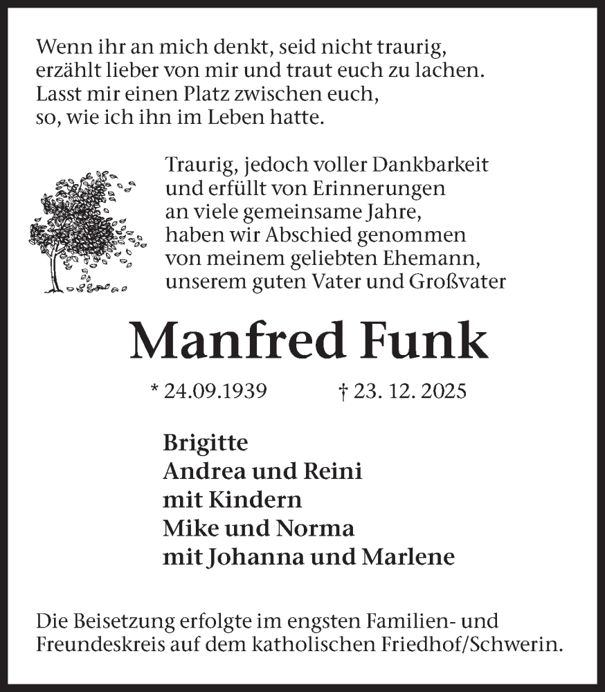 Traueranzeige für Manfred Funk vom 24.01.2026 aus Stadtanzeiger Castrop-Rauxel