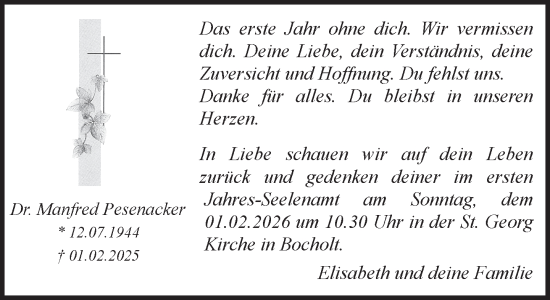Traueranzeige von Manfred Pesenacker 