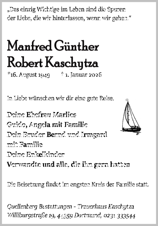 Traueranzeige von Manfred Günther Robert Kaschytza von Stadtanzeiger Castrop-Rauxel