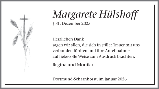 Traueranzeige von Margarete Hülshoff von Ruhr Nachrichten