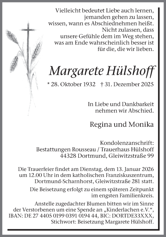 Traueranzeige von Margarete Hülshoff von Ruhr Nachrichten