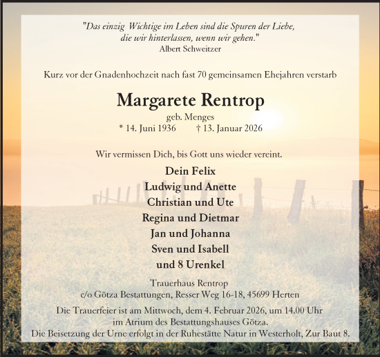 Traueranzeige von Margarete Rentrop von Trauer Vest